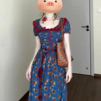 KATTERLLG2025年夏季法式高级感碎花连衣裙子新款小个子度假风收