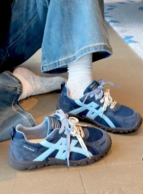 现货版~蓝色百搭阿甘鞋德训鞋女厚底真皮内增高新款巨好看休闲鞋