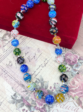中古vintage琉璃混色串珠手工千花时尚穆拉诺个性项链配饰