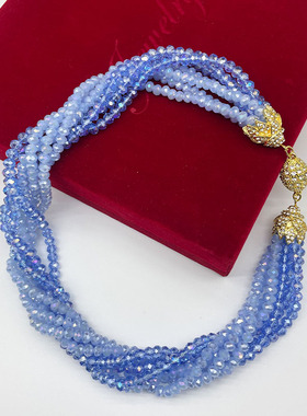 米珠女项链串珠多层手工蓝色