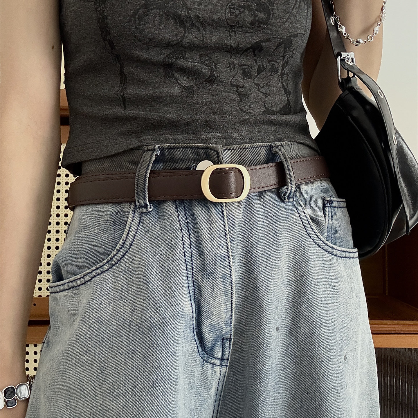 韩国东大门2026年新款韩版棕色腰带无孔女学生扣皮带软不用打孔潮