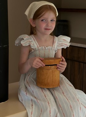 otaly2023夏季新品韩国女童提花飞边连衣裙韩系儿童复古吊带长裙