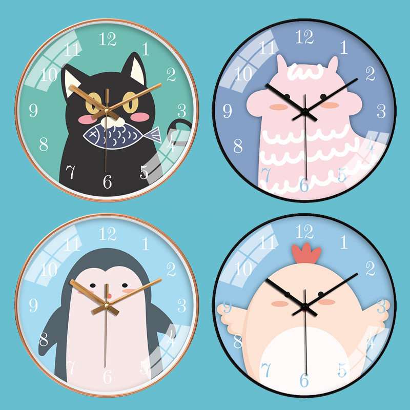 北望卡通可爱小动物猫咪钟表挂钟创意客厅儿童房装饰挂墙静音时钟