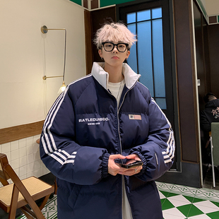 美式三条杠复古运动风立领加厚棉衣男青少年宽松条纹棉服外套潮流