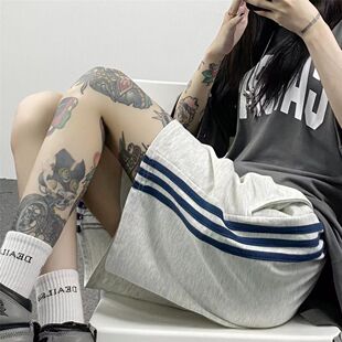 夏季ins超火运动短裤女韩版宽松显瘦百搭薄款阔脚休闲五分裤学生