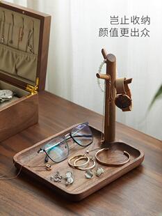 进门口玄关放钥匙树枝收纳摆件神器鞋柜桌面置物收纳盒托盘实木
