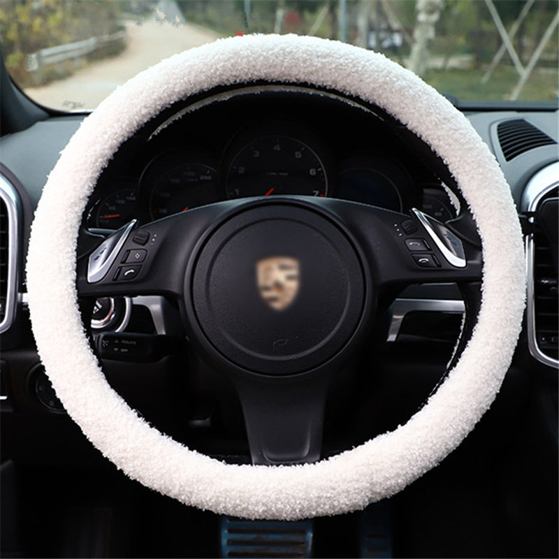 羊羔绒汽车方向盘套 创意绣花毛绒车用手把套 秋冬季保暖汽车把