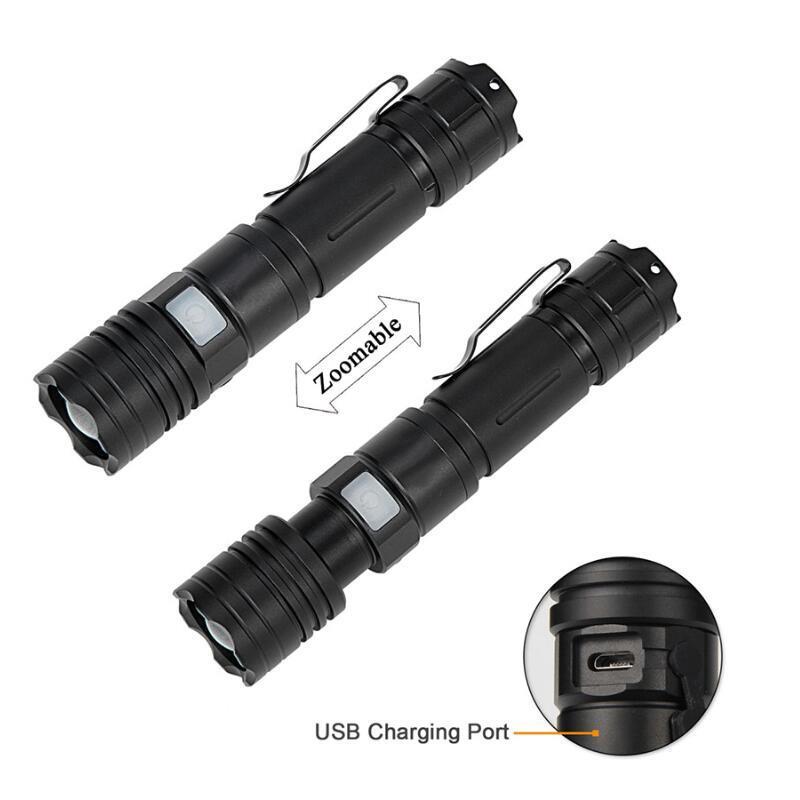 跨境USB充电强光手电筒 USB L2铝合金手电调焦远射手电筒