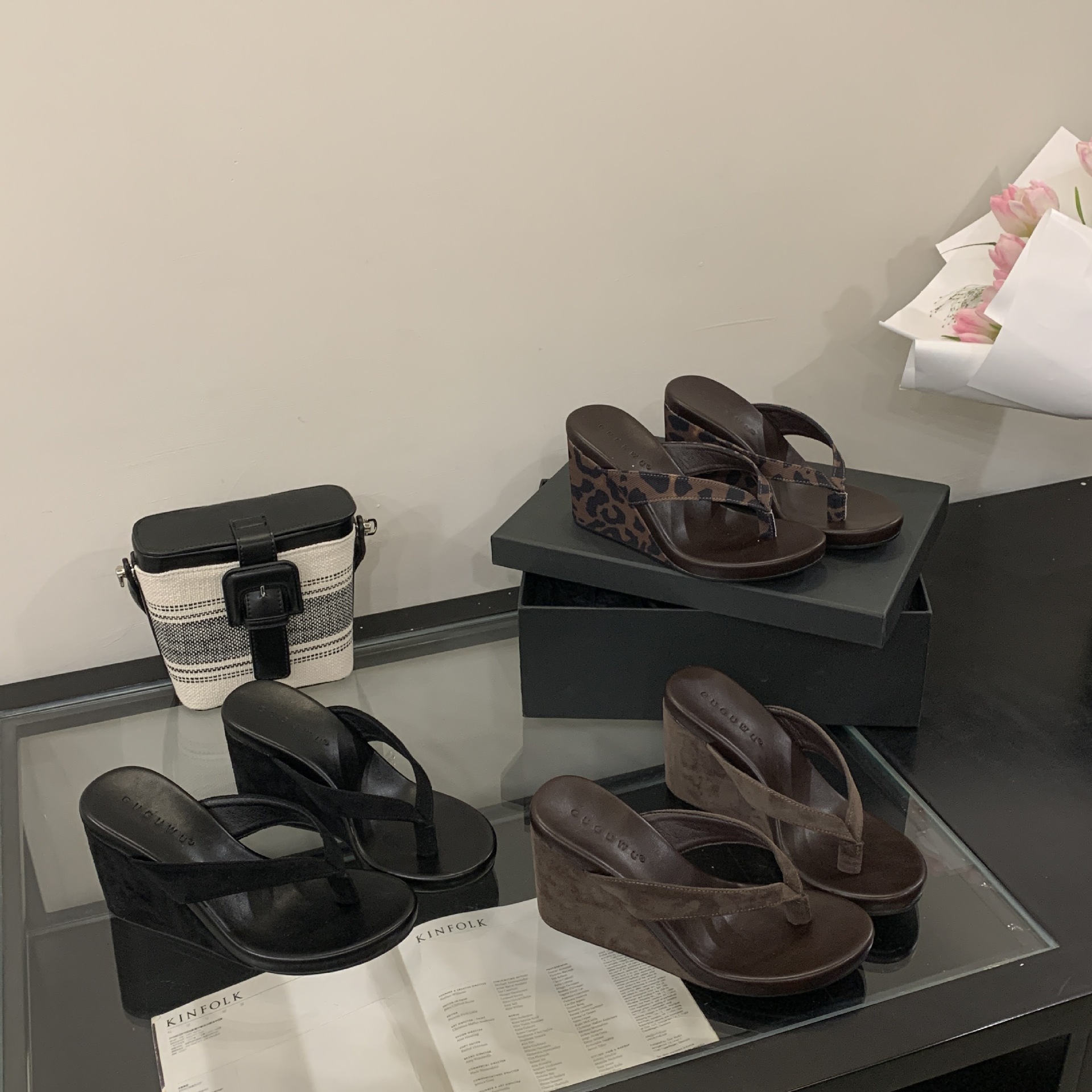 JWstylish复古坡跟人字拖鞋