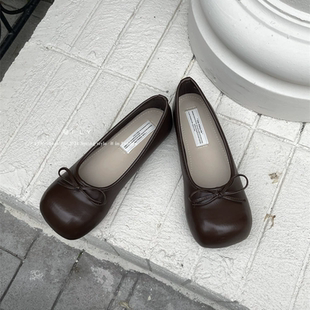 小众一字带玛丽珍鞋 女夏季 复古蝴蝶结方头平底单鞋 子 stylish