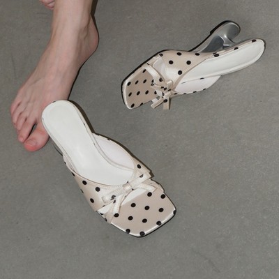 JWstylish缎面波点异形跟拖鞋女