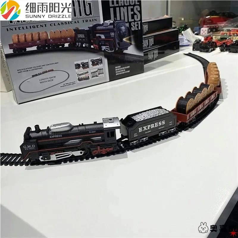 仿真电动复古小火车套装轨道停车场蒸汽模型高铁儿童铁轨玩具男孩