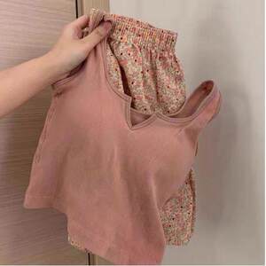 甜美带胸垫吊带睡衣女夏季运动背心碎花短裤可外穿家居服