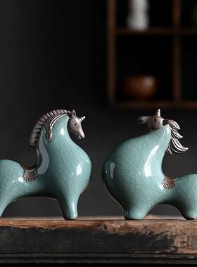 陶瓷唐马摆件小号招财客厅玄关酒柜桌面装饰品办公桌生肖马摆设