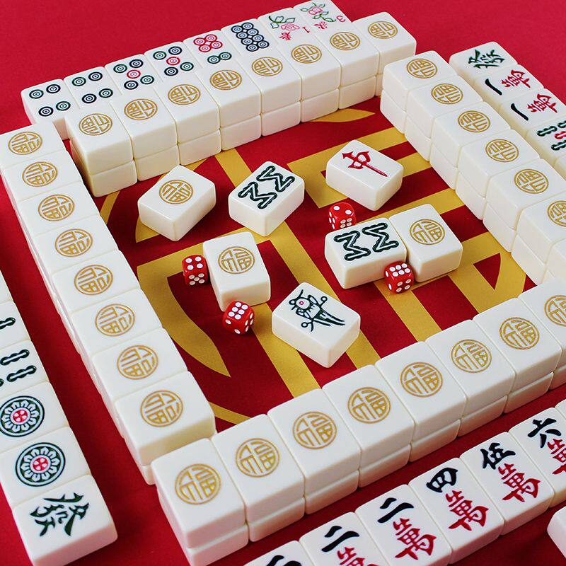 手搓家用麻牌礼盒新年聚会象牙色金福家用手搓麻将牌中国风麻将