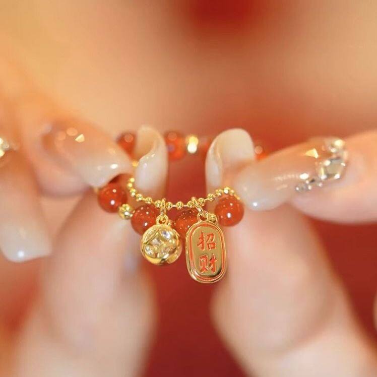 财运戒指女旺财戒指偏财戒指中指戒指女招财龙年指环红色轻奢高级