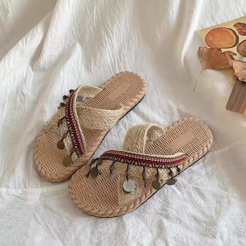 ins手工泰国风编织沙滩拖鞋女夏季外穿2024新款度假民族风凉拖鞋