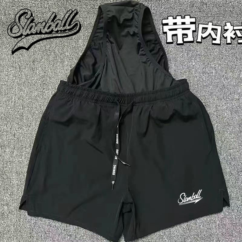 夏季体育生训练短裤马拉松跑步运动三分裤男田径速干假两件带内衬