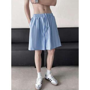 沙滩夏季 干短裤 男凉 蓝色度假街头休闲感速抽绳条纹美式 透气五分裤