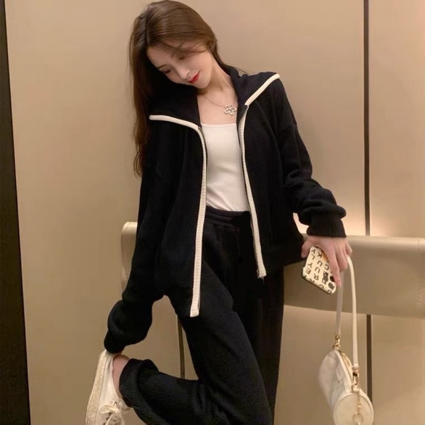 加大码300斤秋季小个子休闲套装女宽松胖MM遮肉运动长裤两件套240