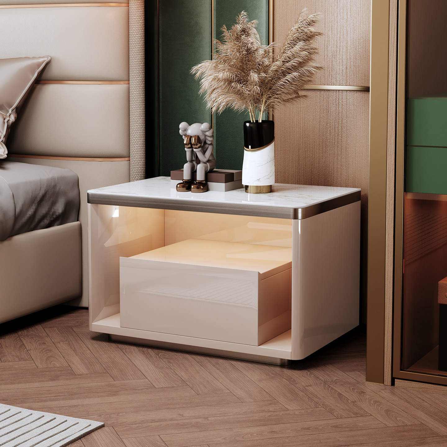 意式轻奢床头柜设计感小众精致卧室用高级感实木烤漆岩板床边柜子,住宅家具,床头柜,淘宝优惠券,粉丝福利购,淘宝优惠卷