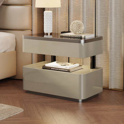 意式床头柜悬浮轻奢高级感现代简约家用卧室实木置物架落地灯一体