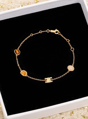 欧美凯旋门天然石手链】黄铜镀金网红明星款高级感手环精致简约女