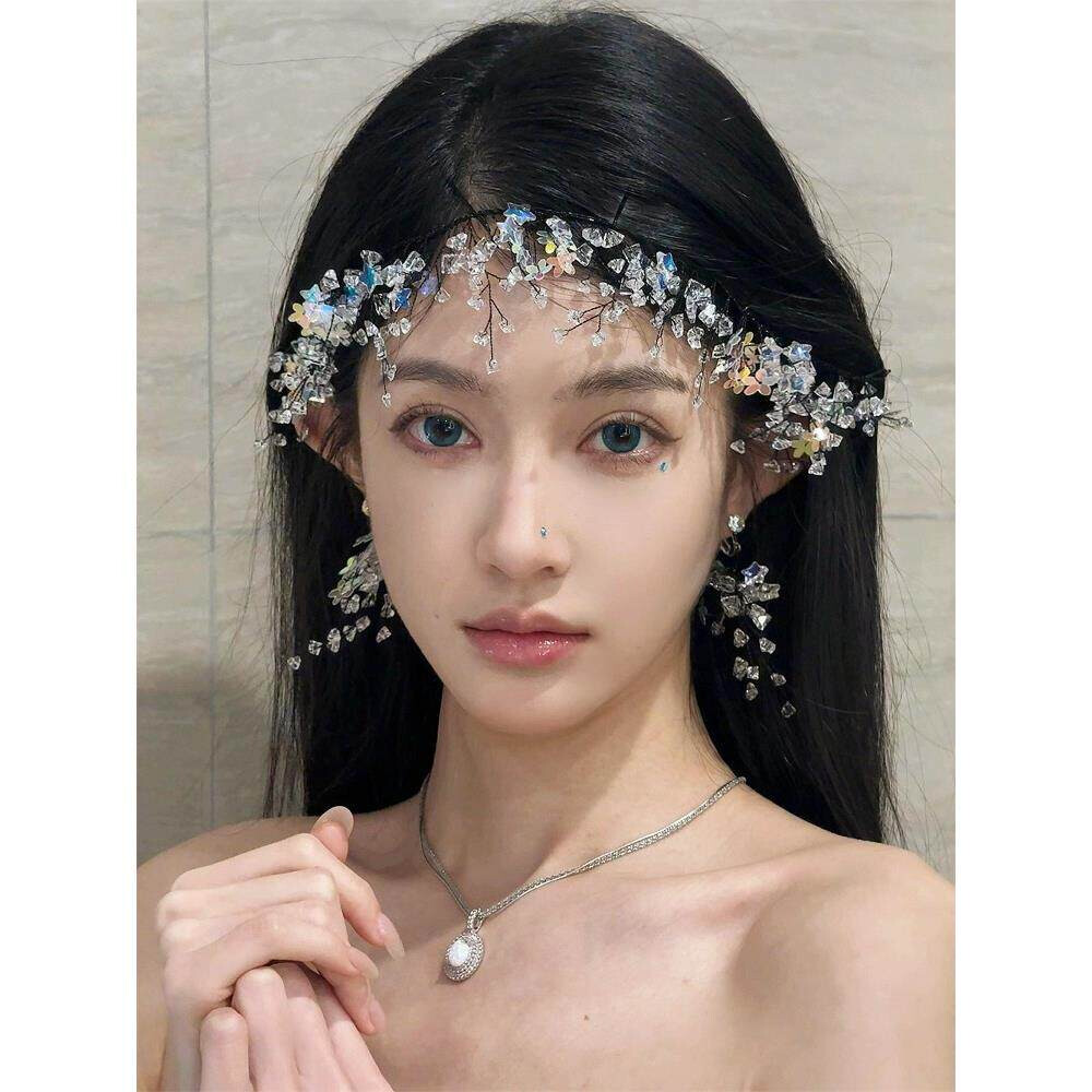 森系新娘头饰婚礼超仙水晶发箍星星发带结婚婚纱拍照发饰