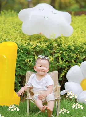 宝宝生日场景布置装饰超大黄色数字气球铝膜户外草坪儿童拍照道具