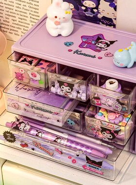 九宫格收纳盒桌面抽屉式整理储物盒学生书桌笔筒女孩儿童透明桌上置物架箱发饰小杂物分格小型盒子学习桌神器