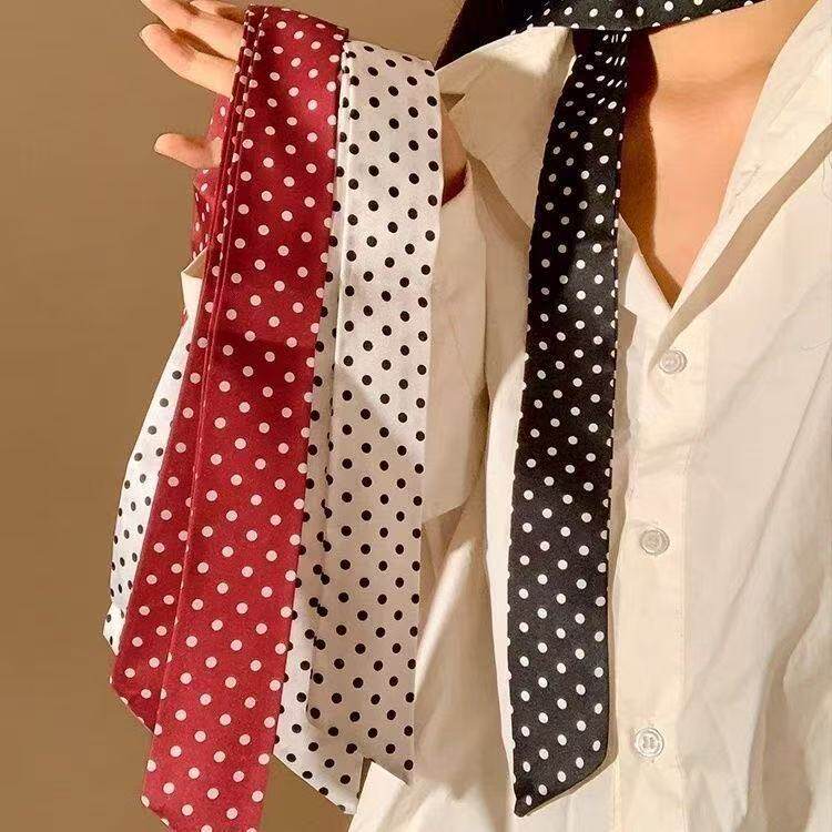 波点细长条丝巾女2026新款春夏百搭丝带配饰系脖高级感小领巾飘带