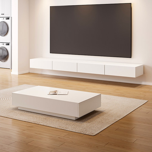 北欧白色烤漆壁挂电视柜实木多层
