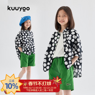 KUUYOO童装波点短袖儿童衬衫夏季薄款舒适透气宽松女童上衣纯棉