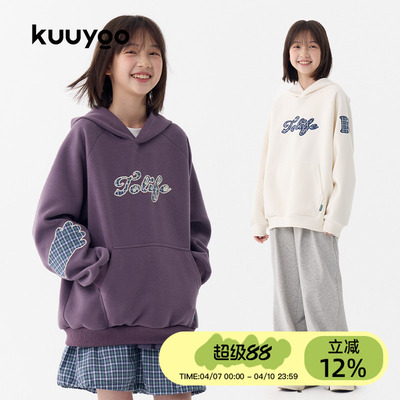 KUUYOO生活家复古格纹贴布绣卫衣