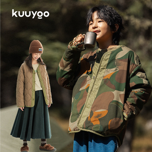 KUUYOO迷彩双面棉服冬季中大童磨毛口袋保暖舒适免疫外套儿童棉袄