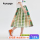 KUUYOO设计感夏日绿橘格纹拼接半身裙儿童裙子轻薄透气舒适摆裙夏