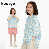 薄款 KUUYOO童装 夏季 儿童衬衫 舒适透气宽松男女童休闲上衣 波点短袖