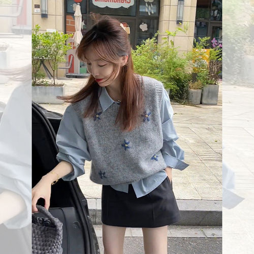 灰色针织衫背心外搭女韩