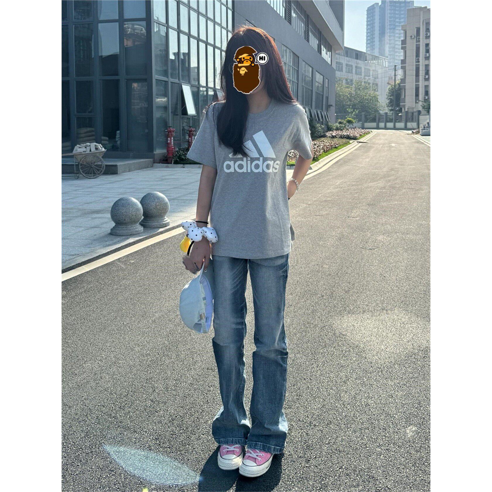 美式街头风中低腰直筒微喇牛仔裤女春秋修身显瘦做旧休闲窄版裤子