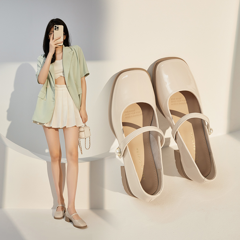 xyxyly/香香莉米色玛丽珍鞋子女