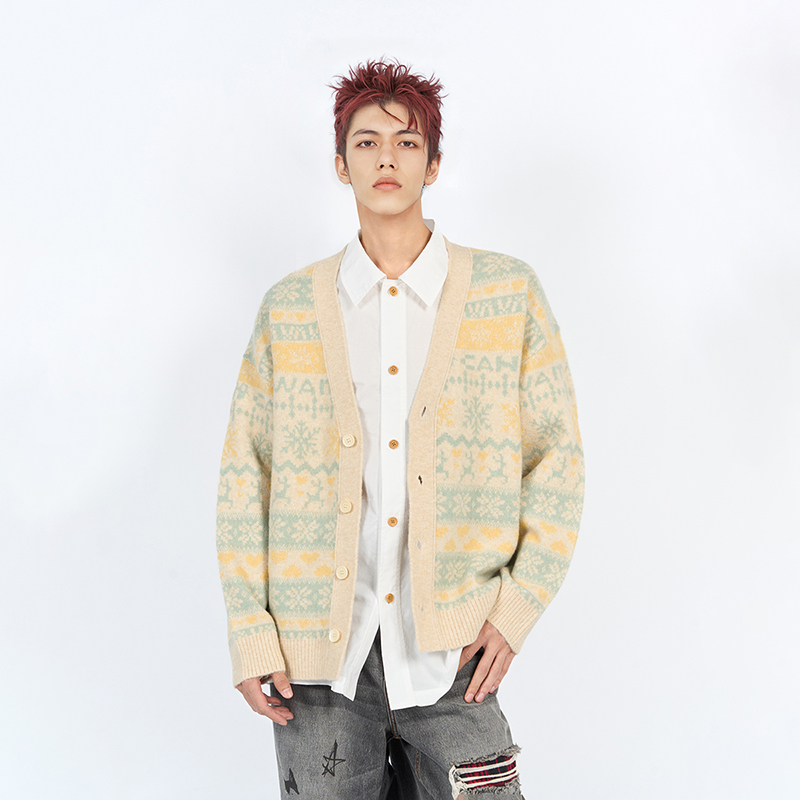 【代王直播间】陈伟霆CANOTWAIT费尔岛风提花开衫毛衣冬新品男女