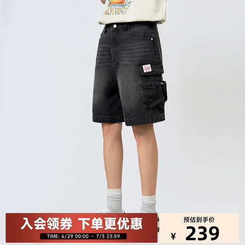 陈伟霆短裤CANOTWAIT_美式复古大口袋夏季户外休闲百搭牛仔短裤