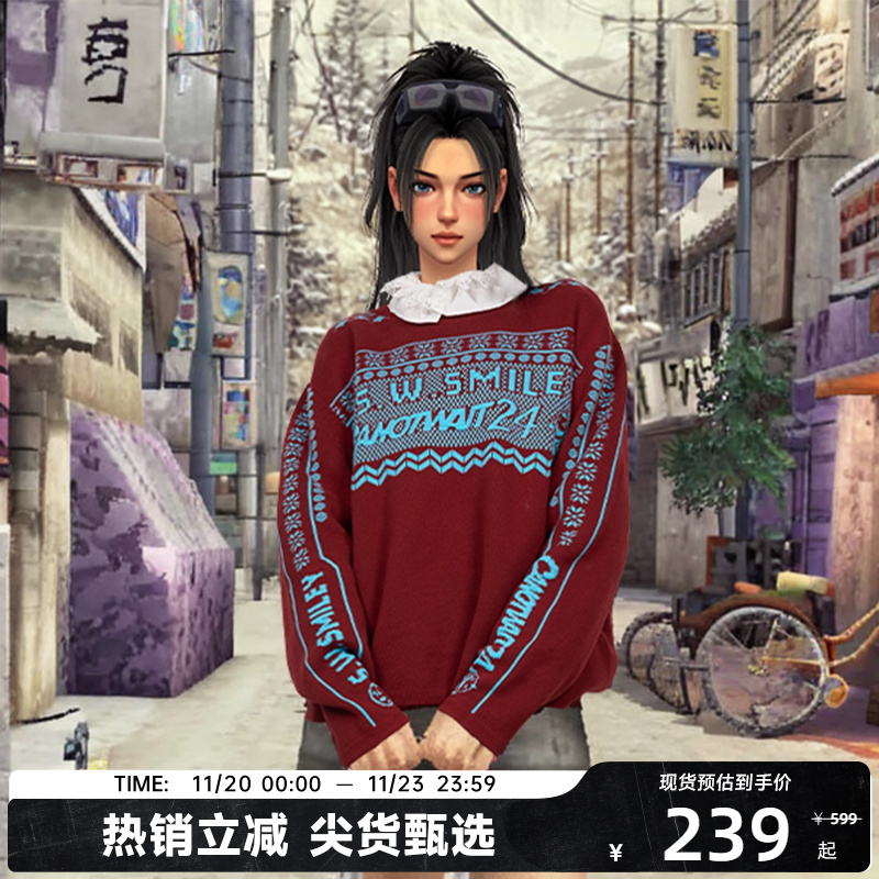 陈伟霆CANOTWAIT S.W.SMLEY 联名系列撞色套头毛衣宽松百搭男女款