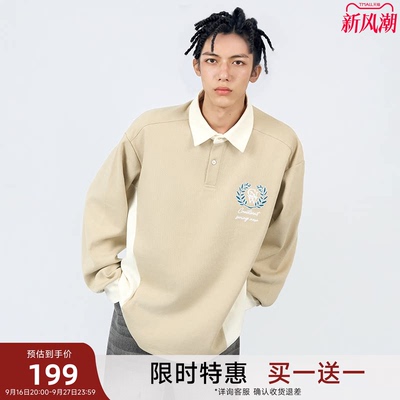 【买1送1】【秋冬新品】陈伟霆CANOTWAIT美式复古学院风拼接POLO