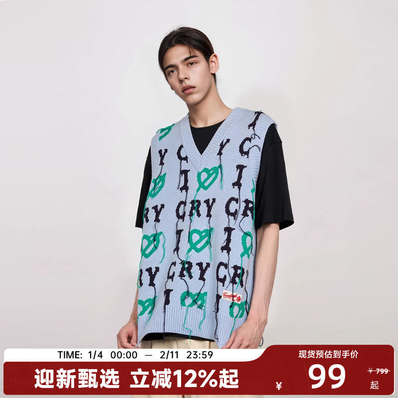【陈伟霆】CANOTWAIT 字母LOGO流苏毛衣背心男女百搭秋冬款宽松潮