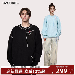 CANOTWAIT字母LOGO流苏套头圆领毛衣慵懒风男女宽松潮秋冬上衣