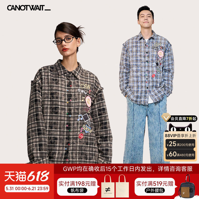 陈伟霆CANOTWAIT格纹棉服加厚男女外套秋冬衬衫宽松保暖情侣休闲