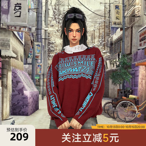 陈伟霆CANOTWAIT S.W.SMLEY 联名系列撞色套头毛衣宽松