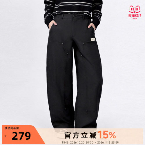 【新品】陈伟霆工装裤CANOTWAIT撞钉拼接廓形工装长裤织标弯刀裤