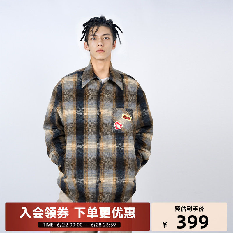 CANOTWAIT 复古渐变格纹长袖衬衫棉服外套秋冬情侣款设计感休闲